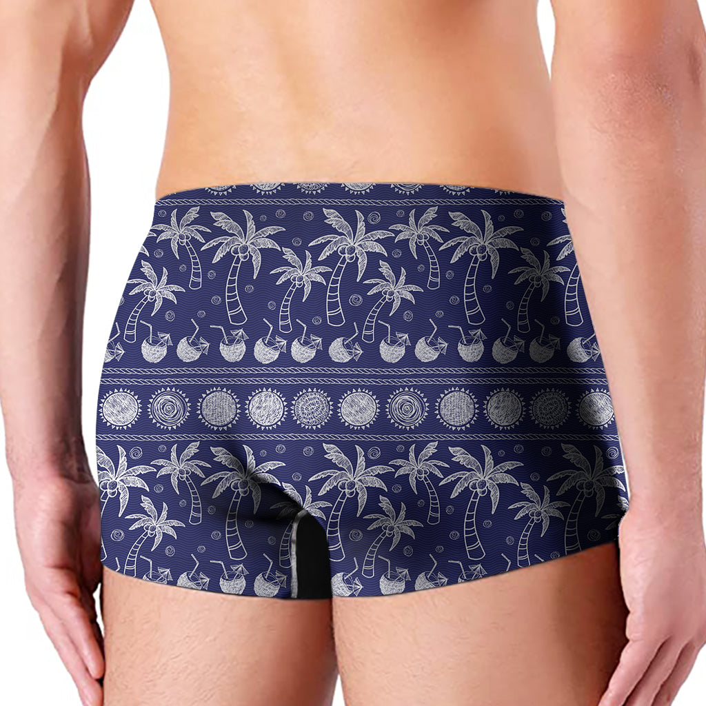 Blue Summer Coconut Pattern Print Men's Boxer Briefs