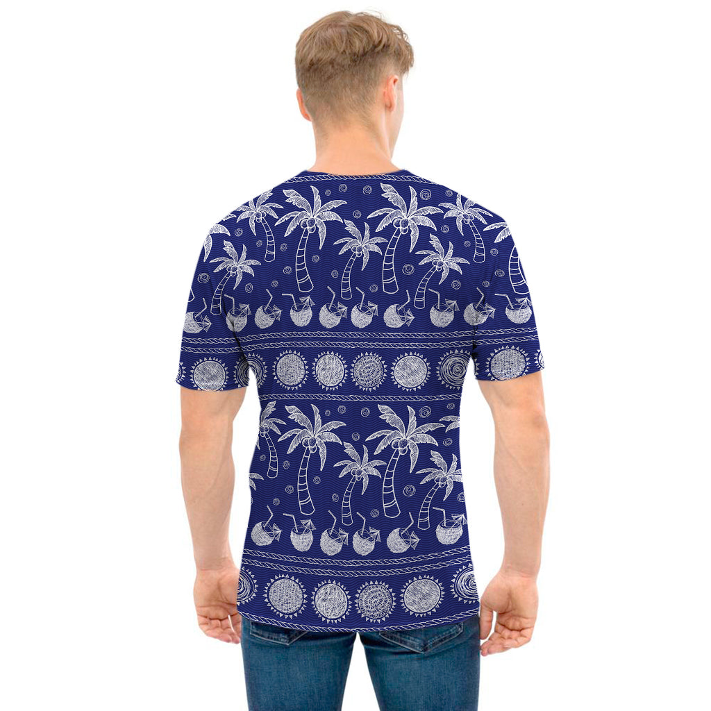 Blue Summer Coconut Pattern Print Men's T-Shirt