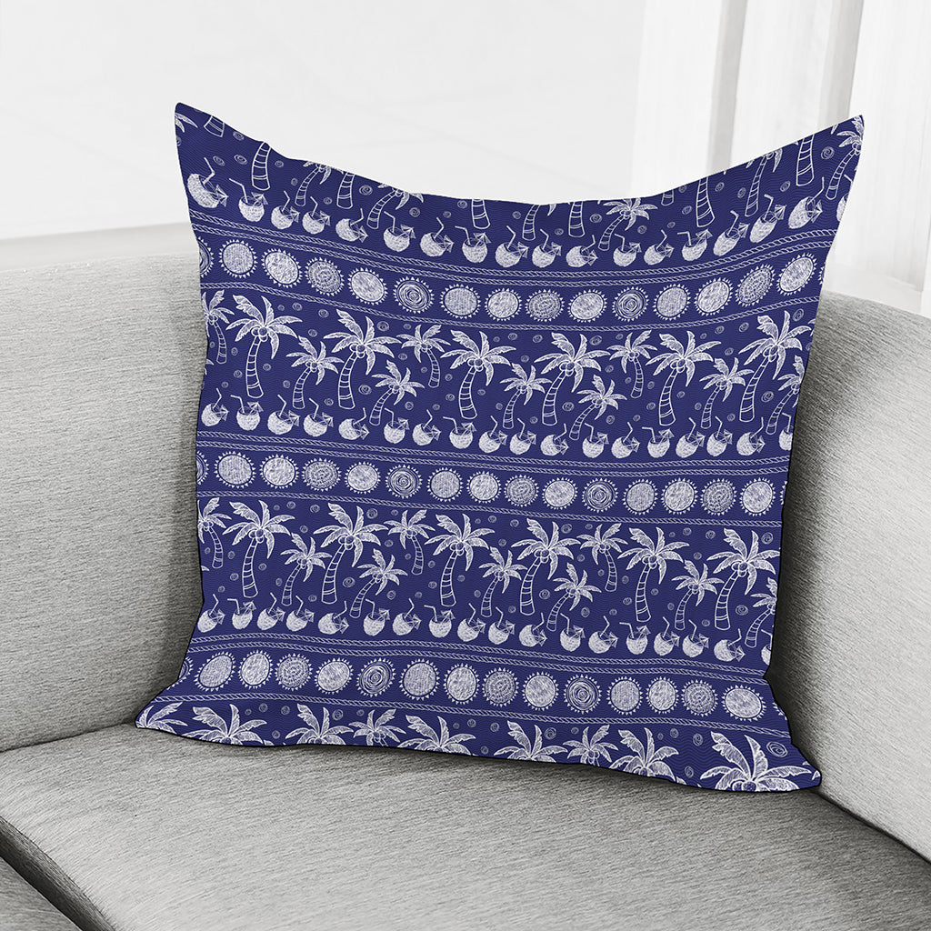 Blue Summer Coconut Pattern Print Pillow Cover