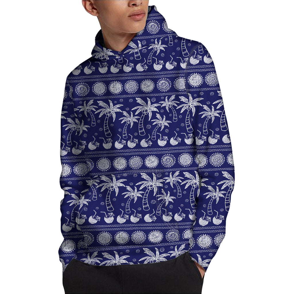 Blue Summer Coconut Pattern Print Pullover Hoodie