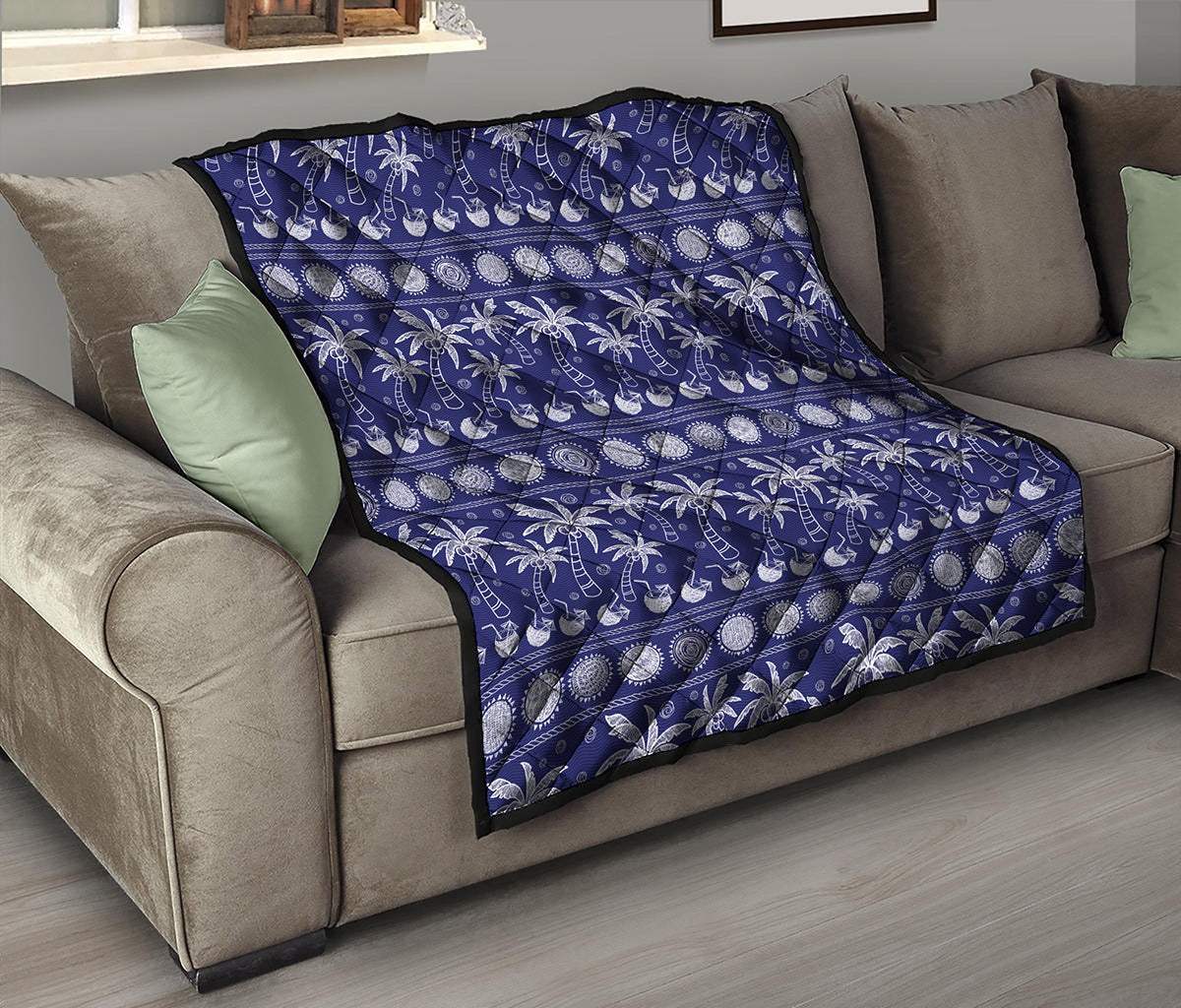 Blue Summer Coconut Pattern Print Quilt