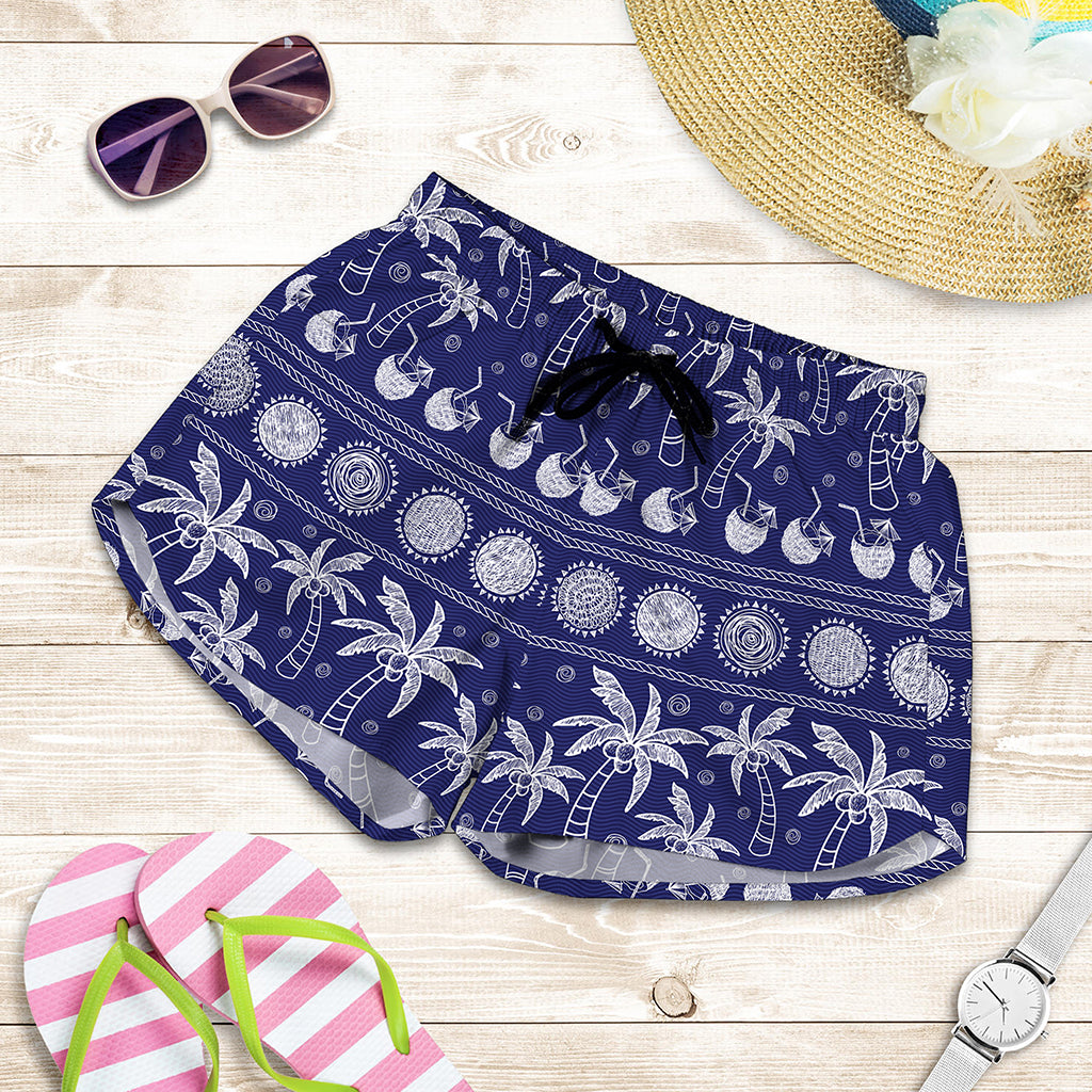 Blue Summer Coconut Pattern Print Women's Shorts