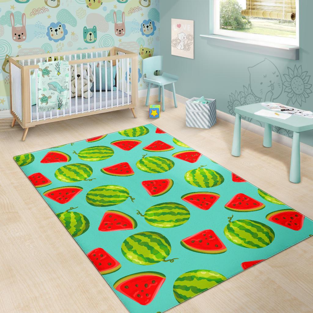 Blue Summer Watermelon Pattern Print Area Rug GearFrost