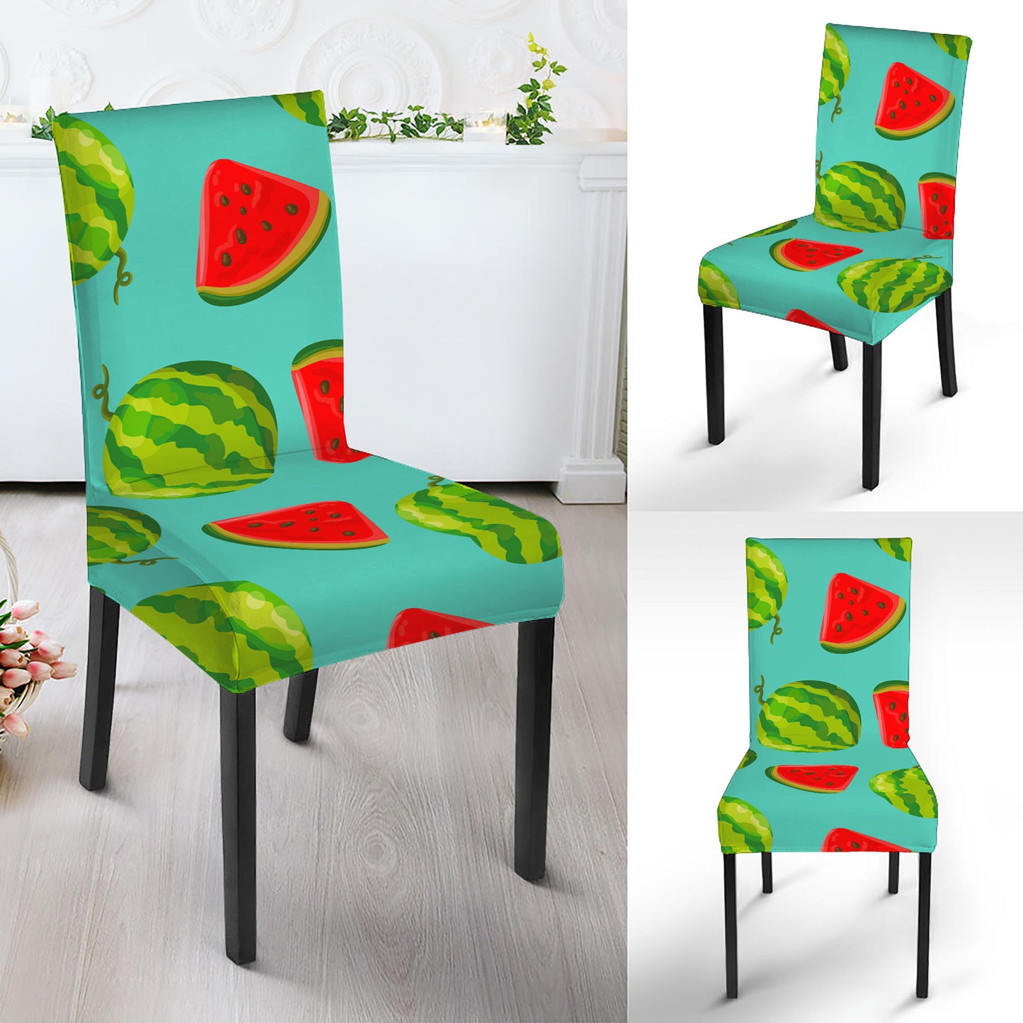 Blue Summer Watermelon Pattern Print Dining Chair Slipcover