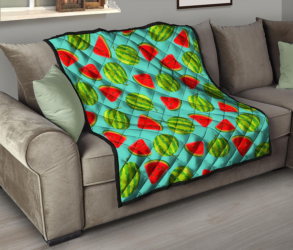 Blue Summer Watermelon Pattern Print Quilt