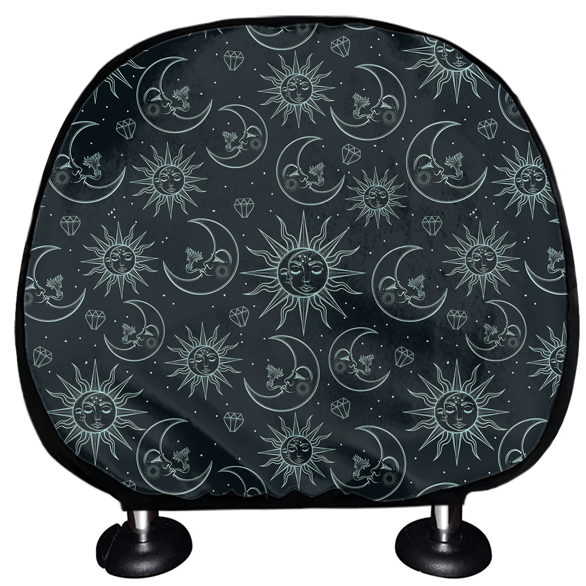Blue Sun And Moon Pattern Print Car Headrest Covers