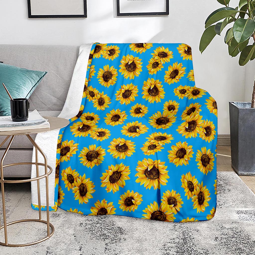 Blue Sunflower Pattern Print Blanket