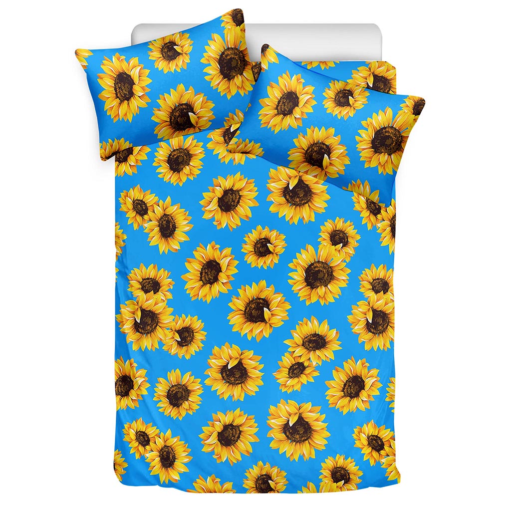 Blue Sunflower Pattern Print Duvet Cover Bedding Set