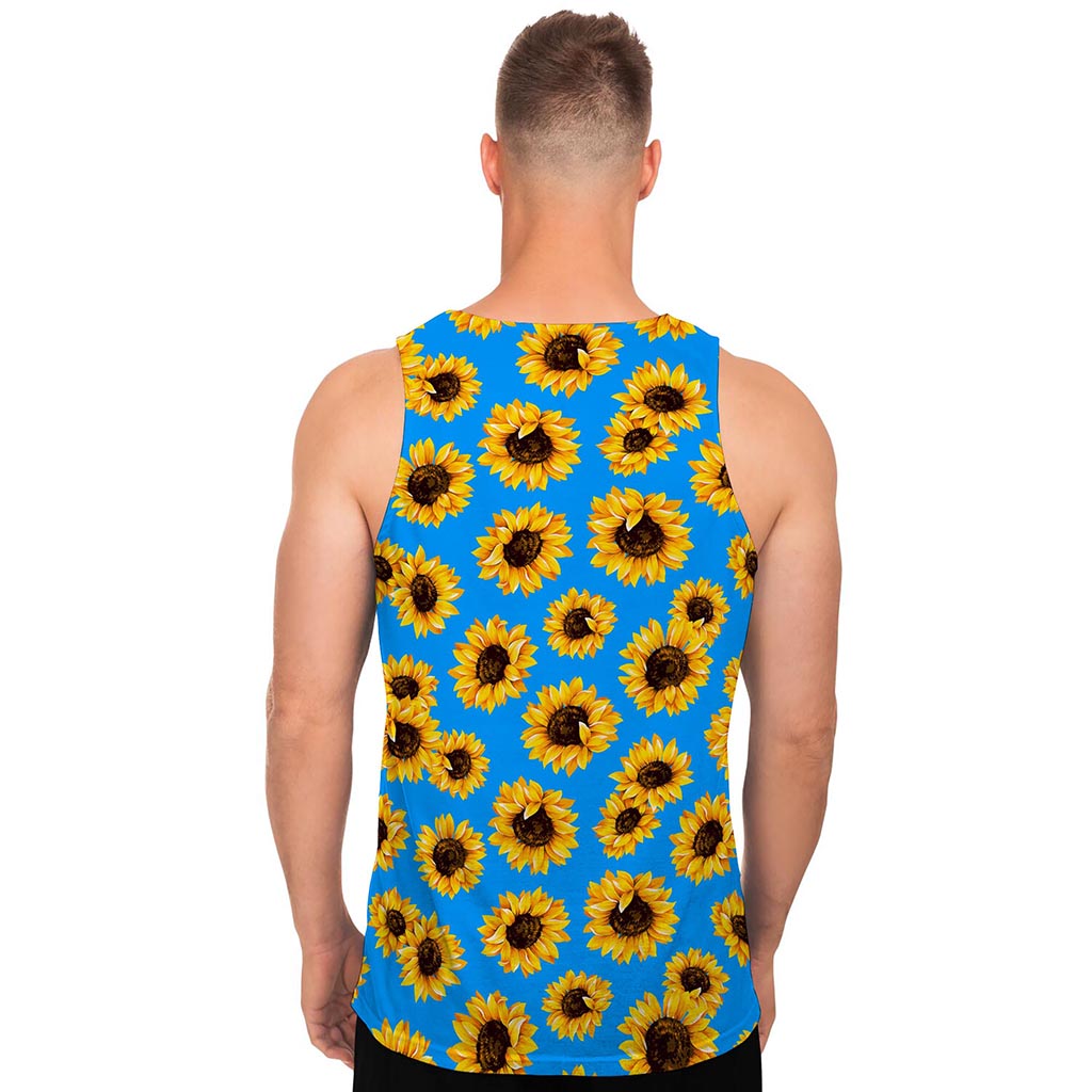 Blue Sunflower Pattern Print Men's Tank Top