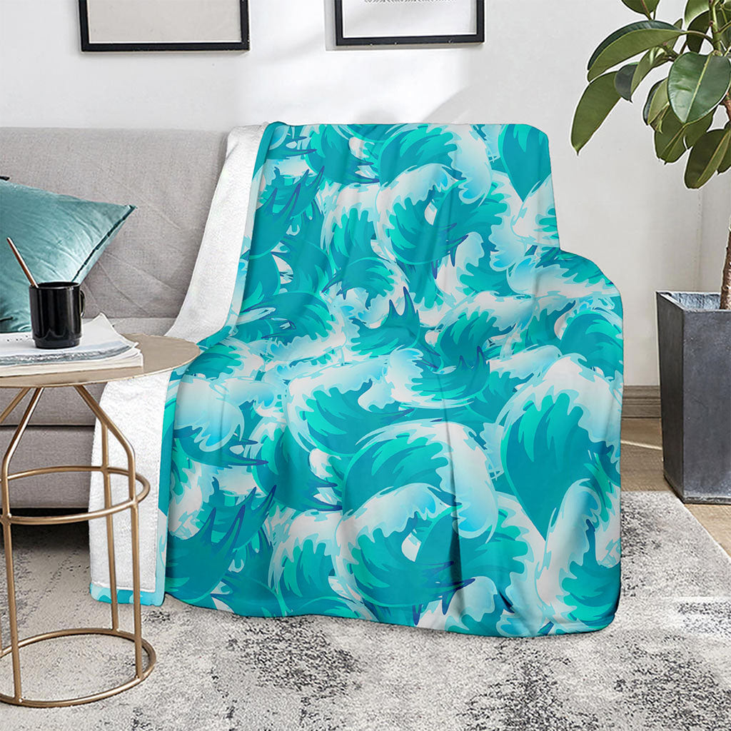 Blue Surfing Wave Pattern Print Blanket