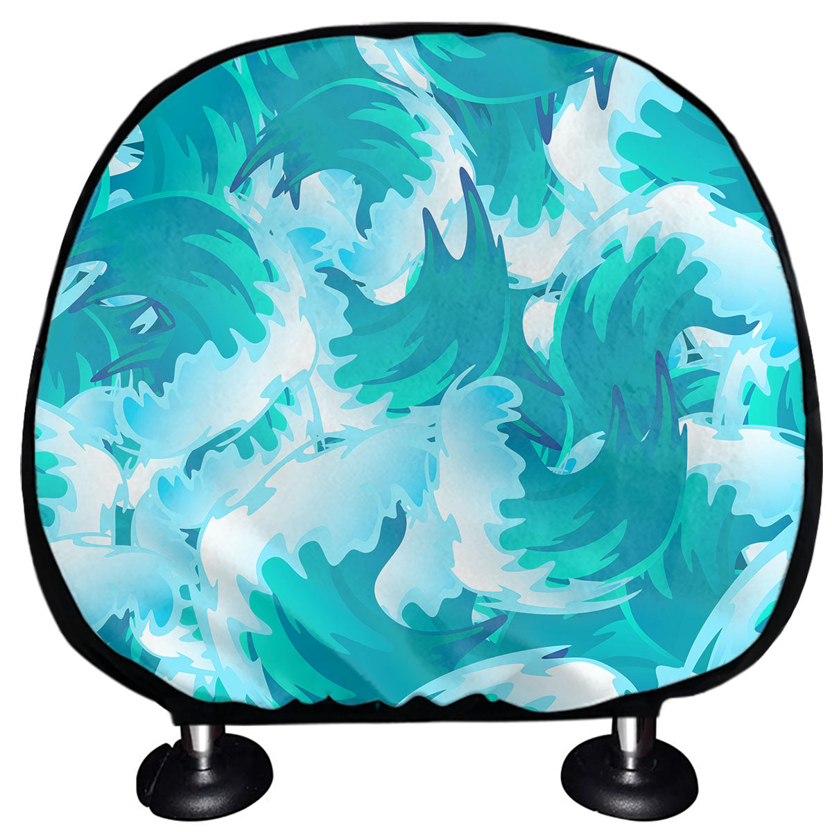 Blue Surfing Wave Pattern Print Car Headrest Covers