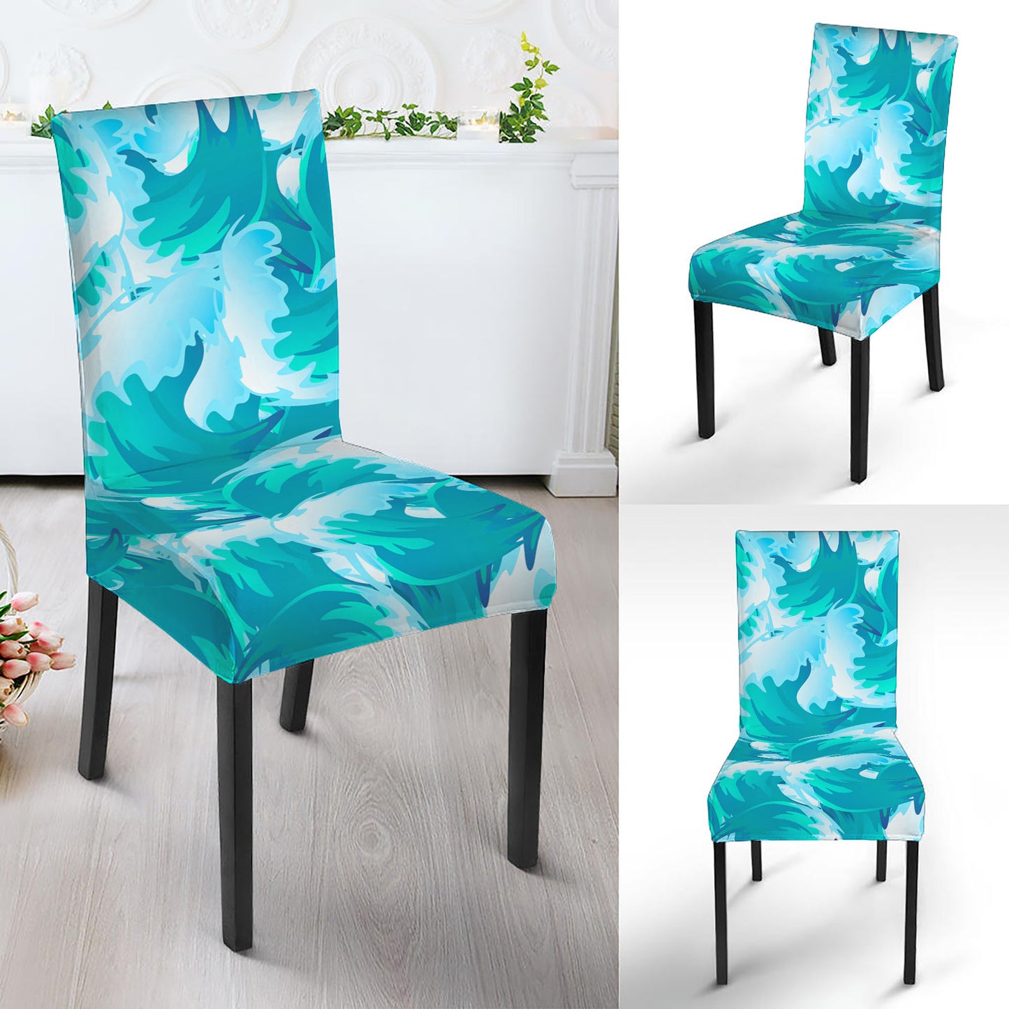 Blue Surfing Wave Pattern Print Dining Chair Slipcover