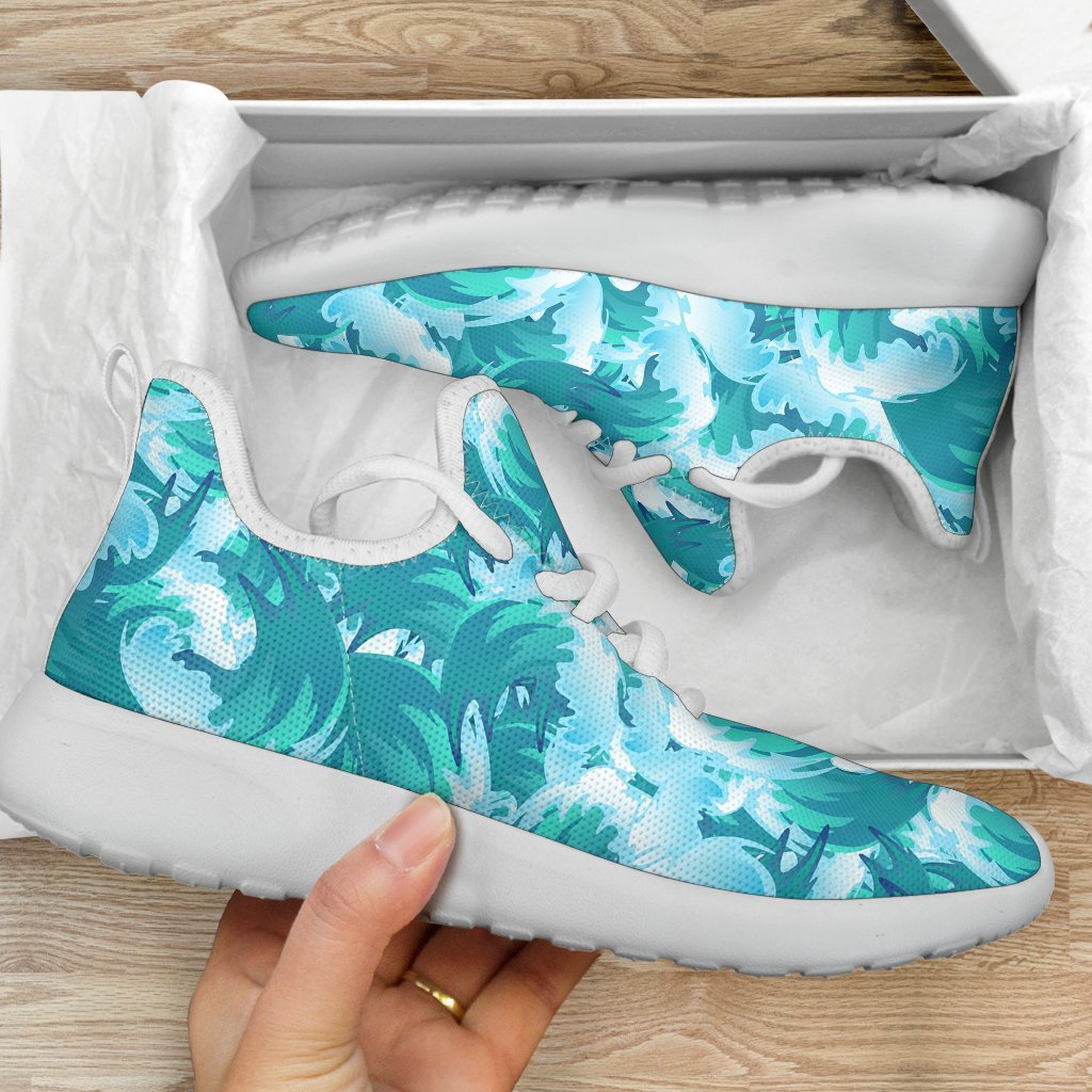 Blue Surfing Wave Pattern Print Mesh Knit Shoes GearFrost