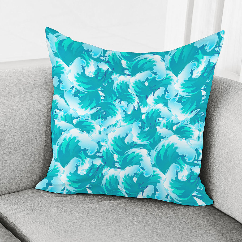 Blue Surfing Wave Pattern Print Pillow Cover