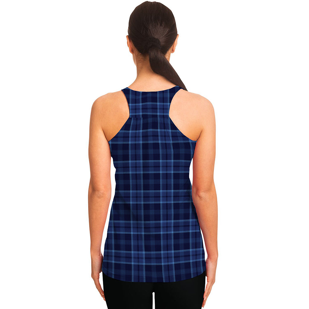 Blue Tartan Pattern Print Women's Racerback Tank Top