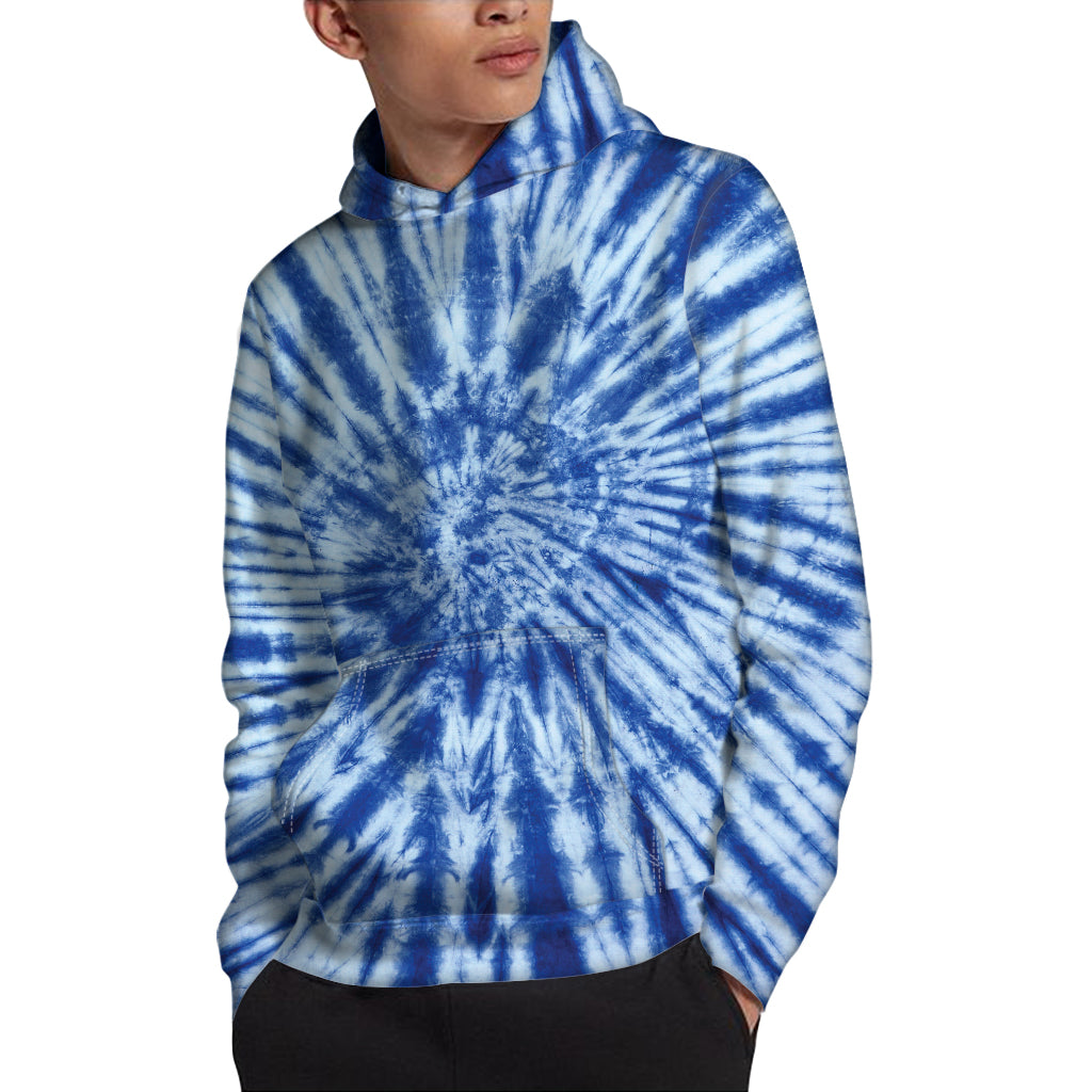 Blue Tie Dye Print Pullover Hoodie
