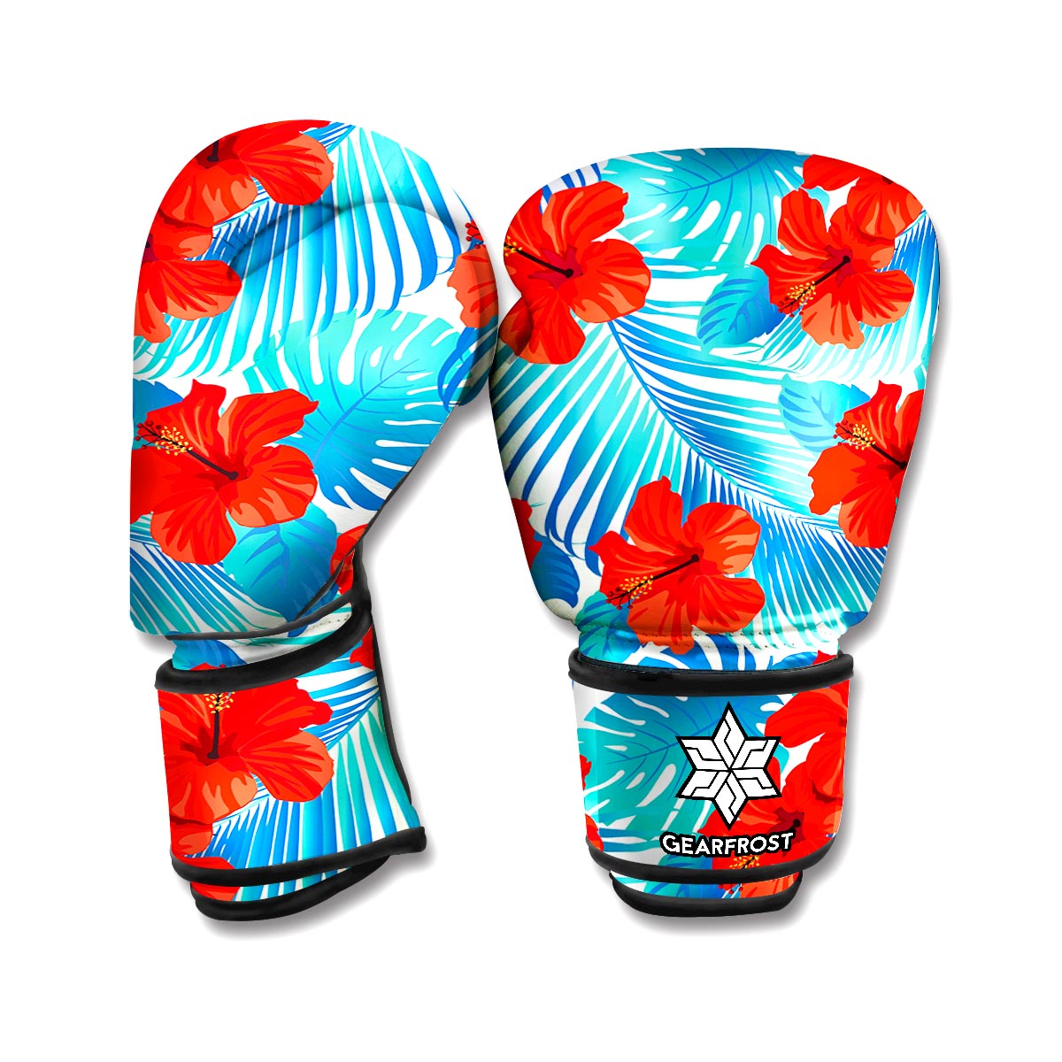 Blue Tropical Hibiscus Pattern Print Boxing Gloves