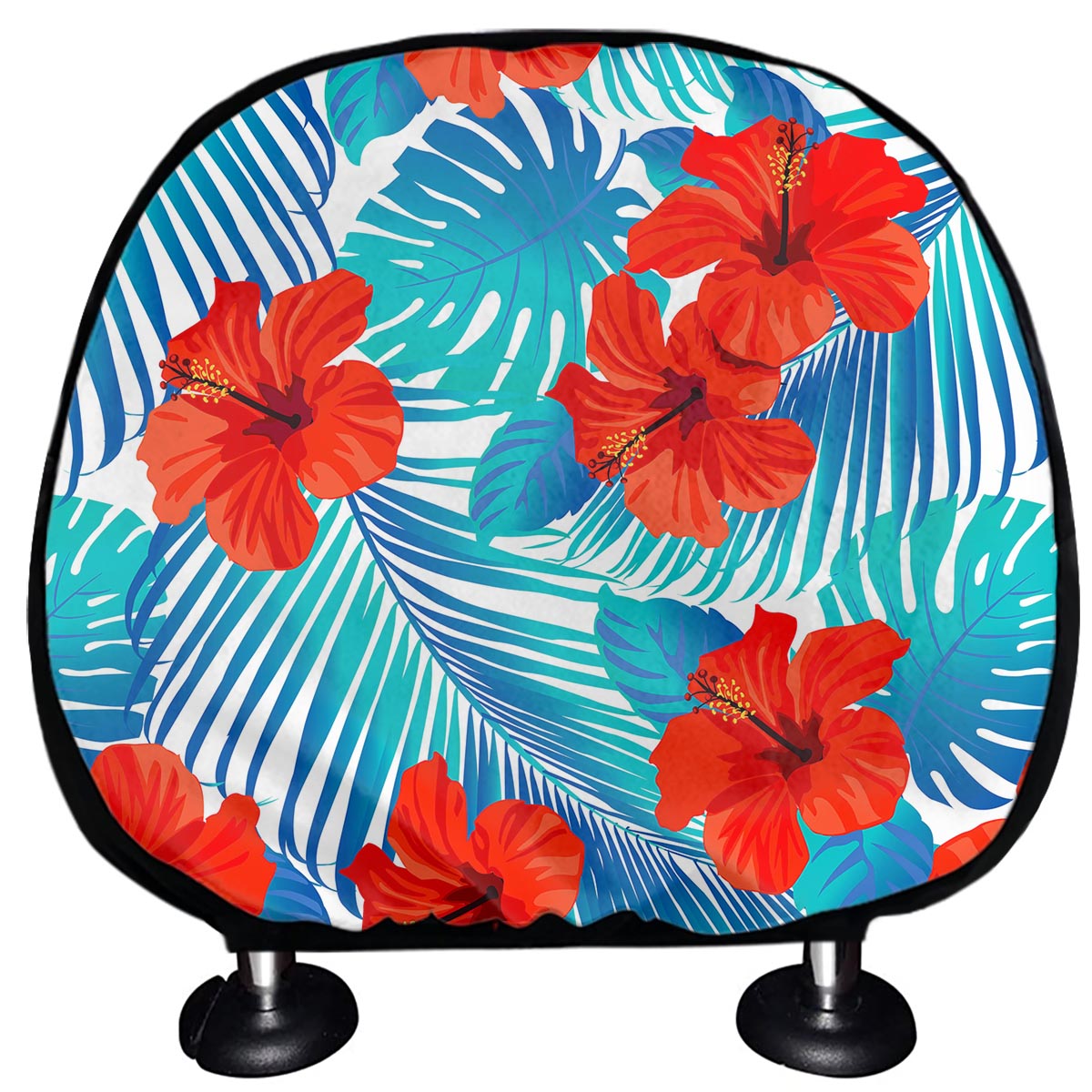 Blue Tropical Hibiscus Pattern Print Car Headrest Covers