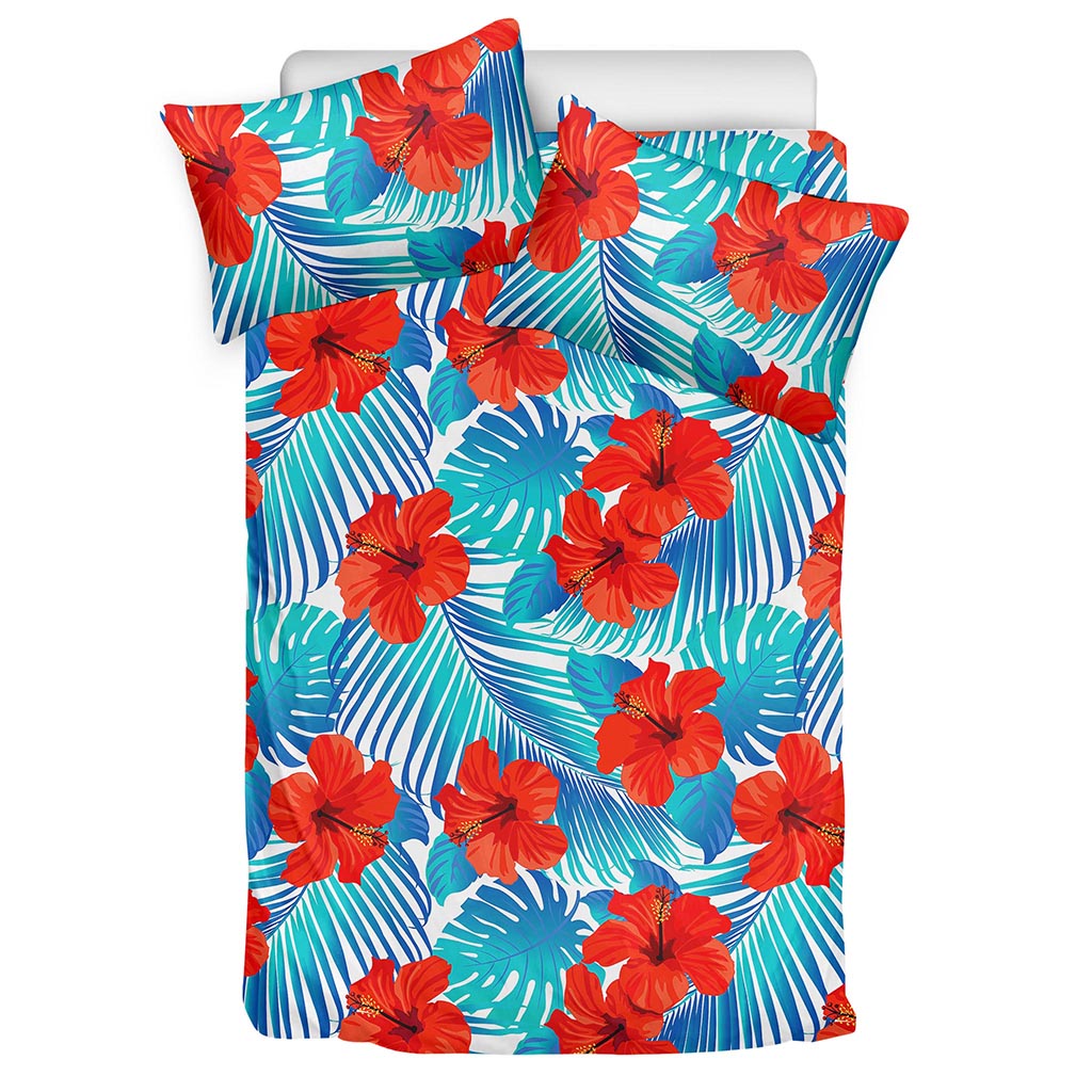 Blue Tropical Hibiscus Pattern Print Duvet Cover Bedding Set