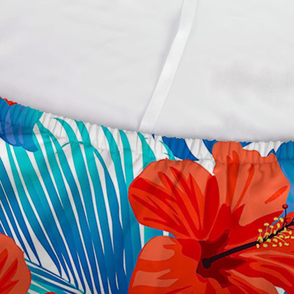Blue Tropical Hibiscus Pattern Print Sofa Cover