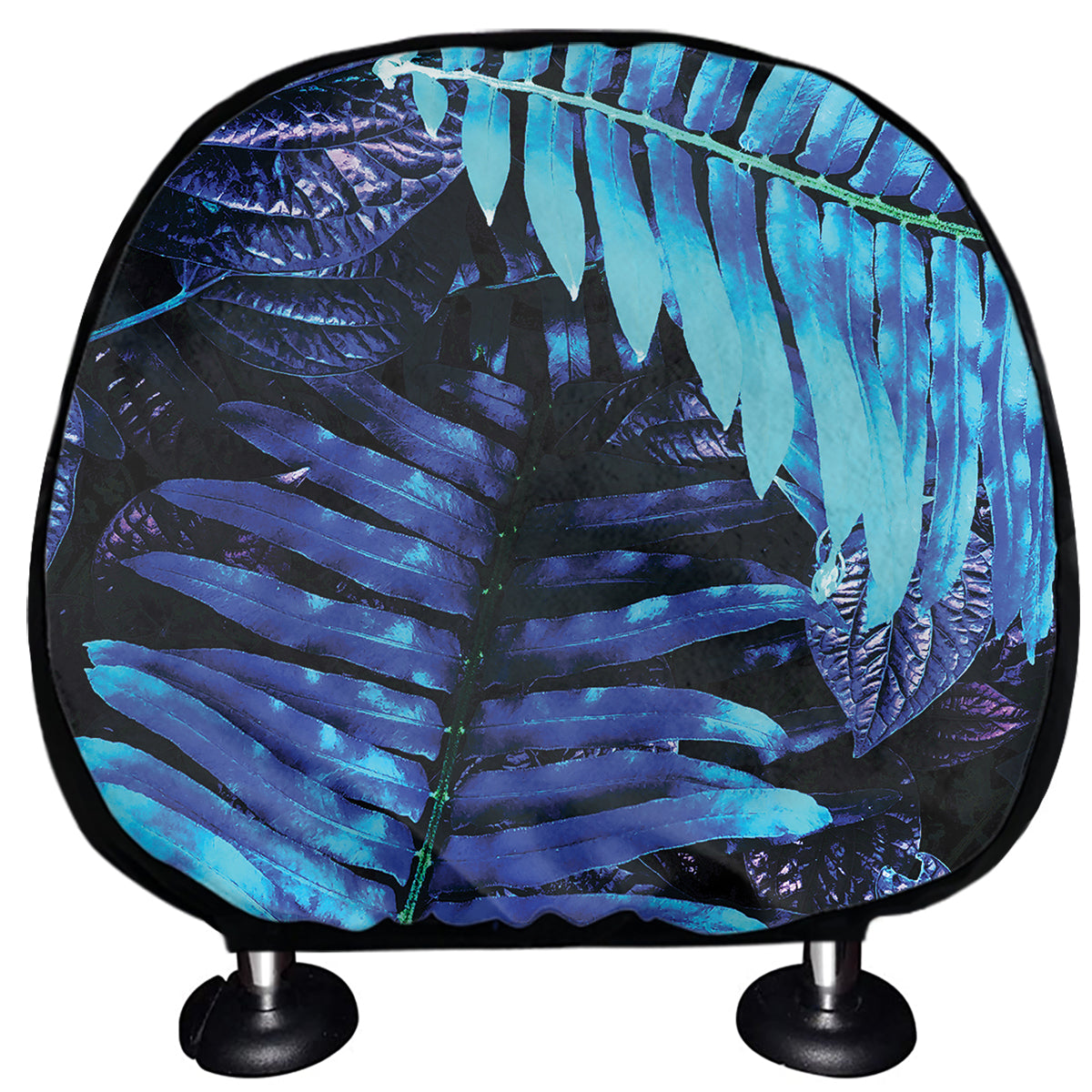 Blue Tropical Leaves Print Car Headrest Covers