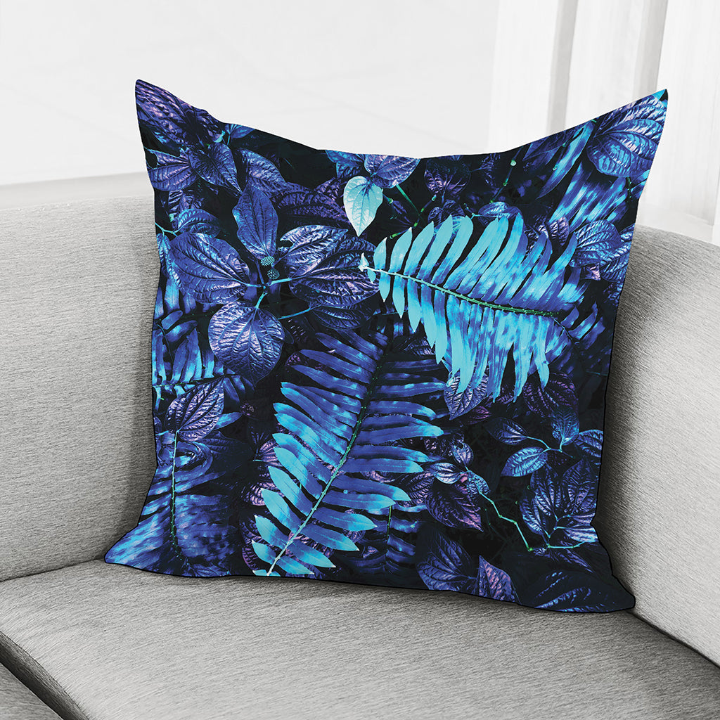 Blue Tropical Leaves Print Pillow Cover