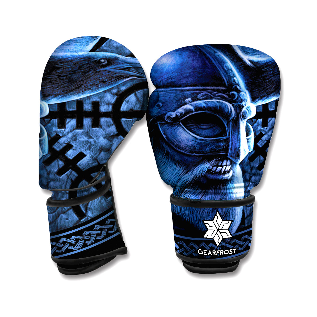 Blue Viking God Odin And Crow Print Boxing Gloves