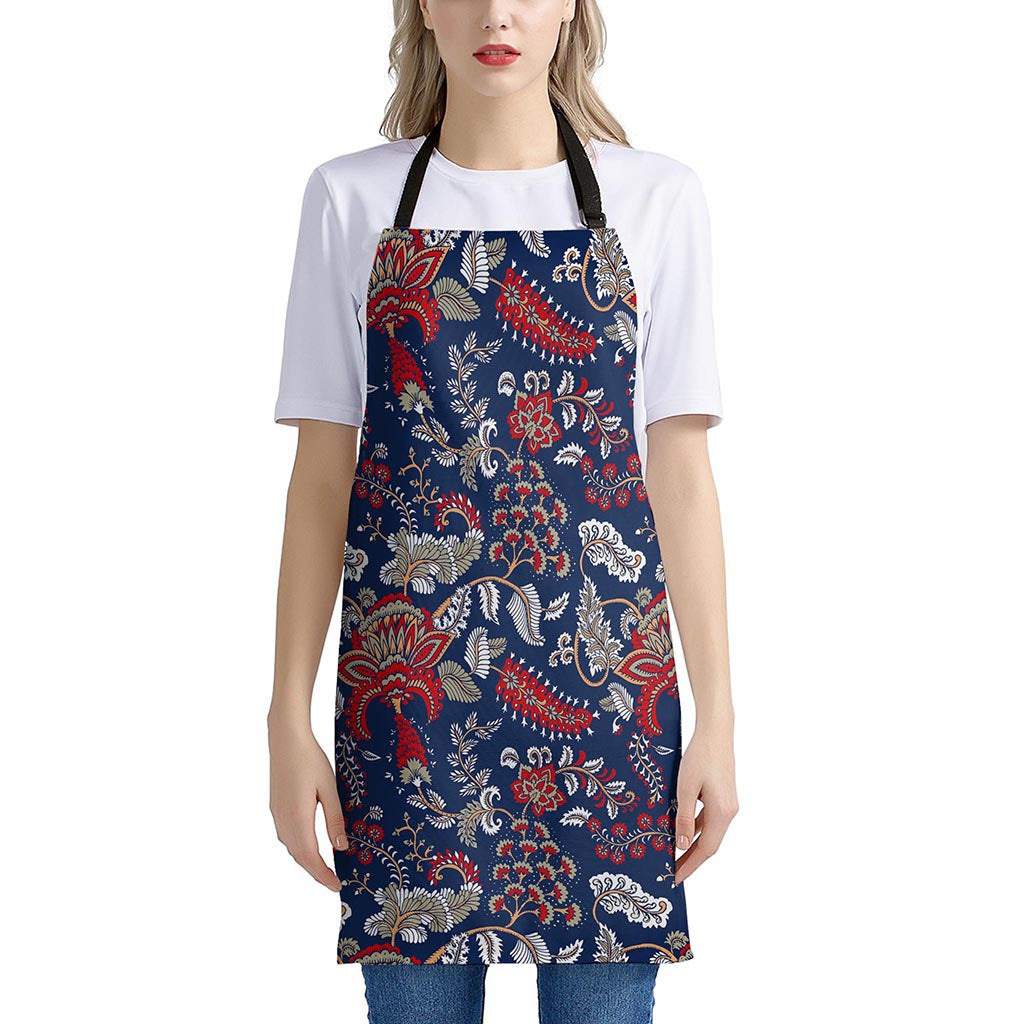 Blue Vintage Bohemian Floral Print Apron