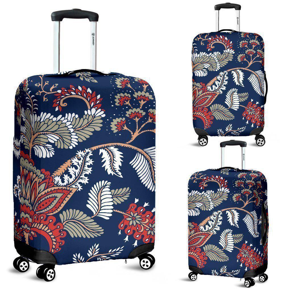 Blue Vintage Bohemian Floral Print Luggage Cover GearFrost