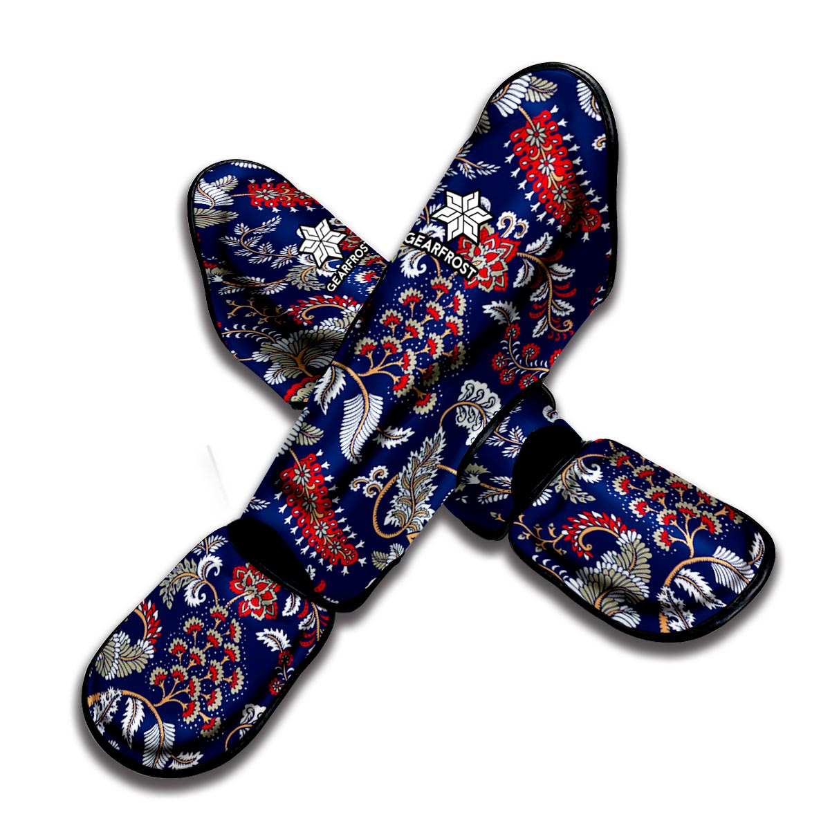 Blue Vintage Bohemian Floral Print Muay Thai Shin Guard