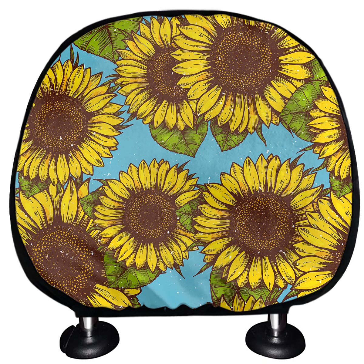 Blue Vintage Sunflower Pattern Print Car Headrest Covers