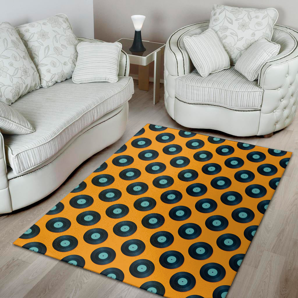 Blue Vinyl Record Pattern Print Area Rug