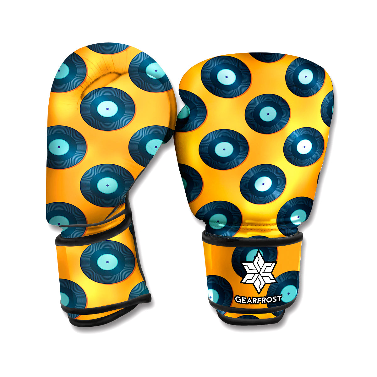 Blue Vinyl Record Pattern Print Boxing Gloves