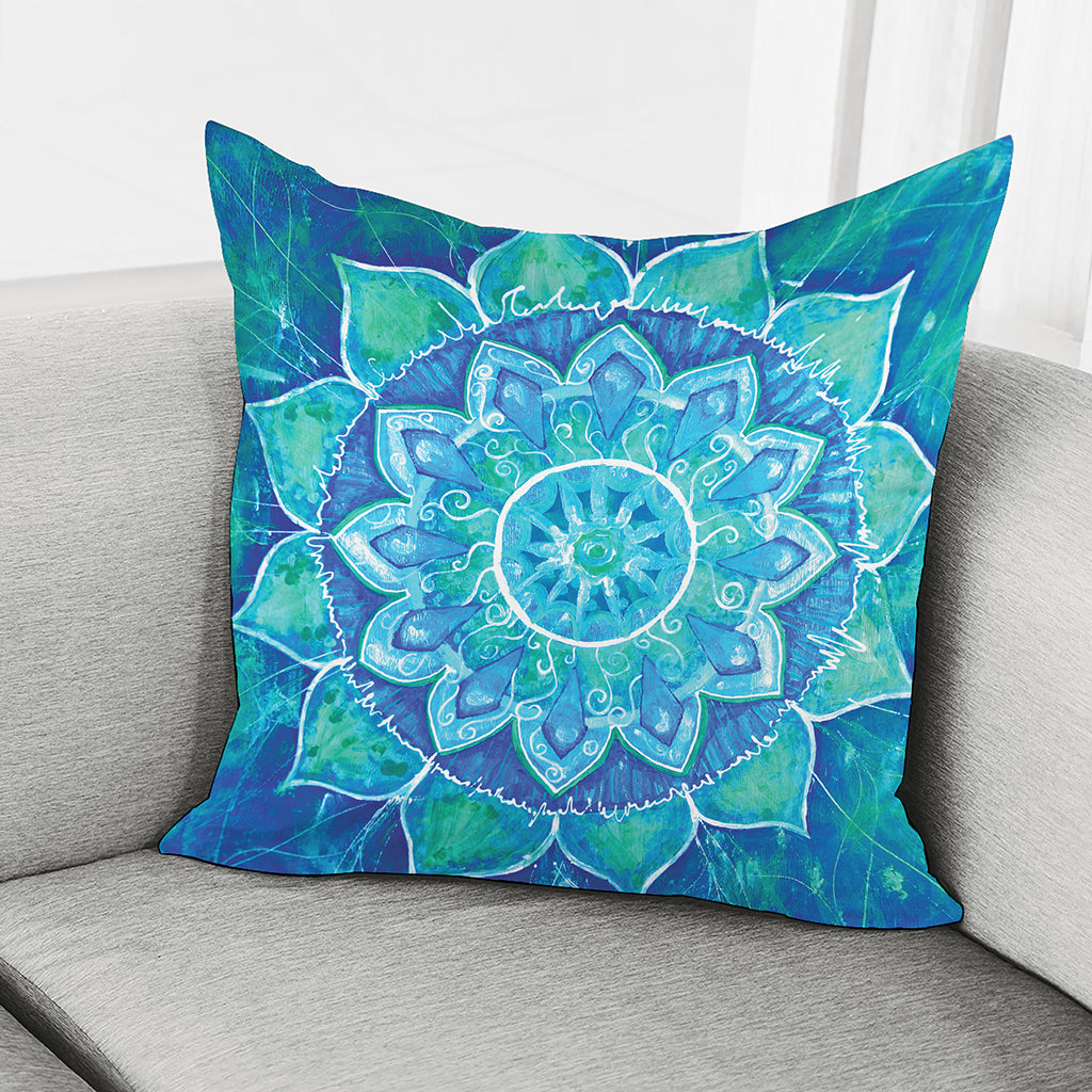 Blue Vishuddha Chakra Mandala Print Pillow Cover