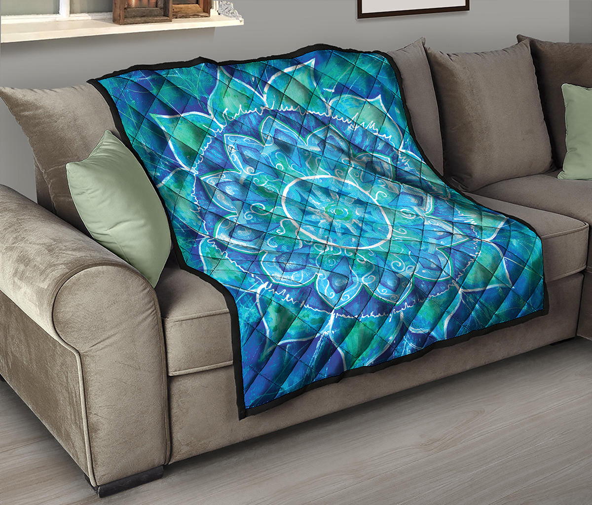 Blue Vishuddha Chakra Mandala Print Quilt