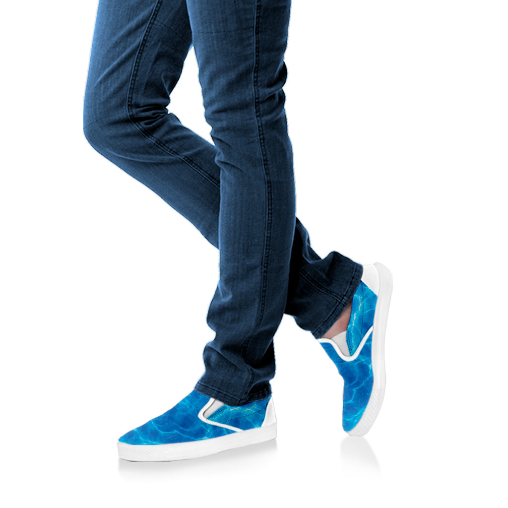 Blue Water Surface Print White Slip On Shoes