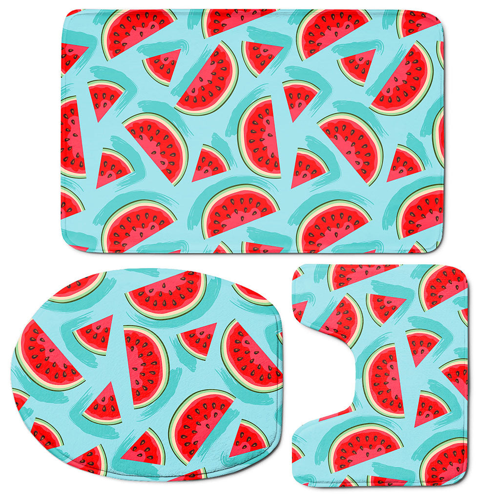 Blue Watermelon Pieces Pattern Print 3 Piece Bath Mat Set