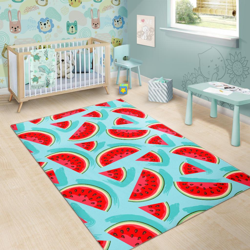 Blue Watermelon Pieces Pattern Print Area Rug GearFrost