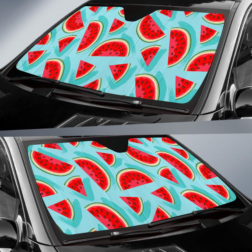 Blue Watermelon Pieces Pattern Print Car Sun Shade GearFrost