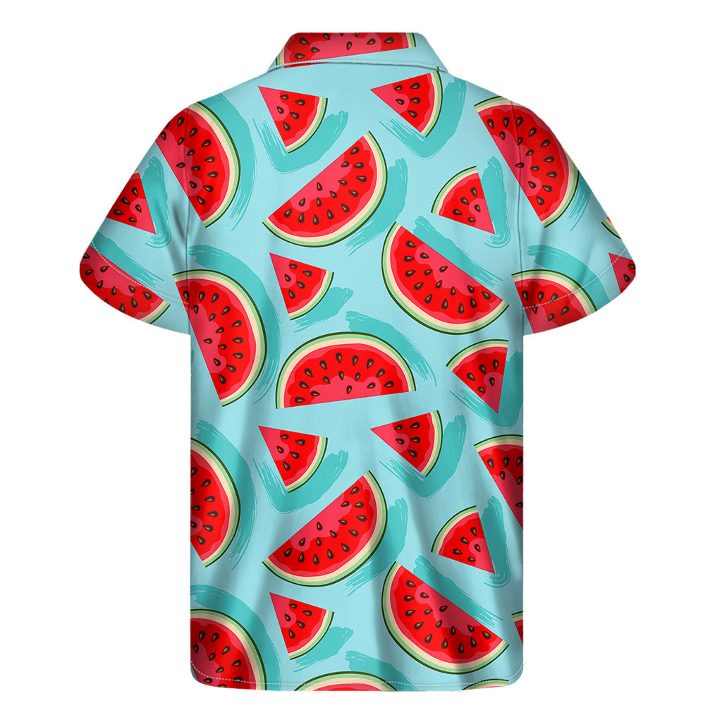 Blue Watermelon Pieces Pattern Print Men's Short Sleeve Shirt