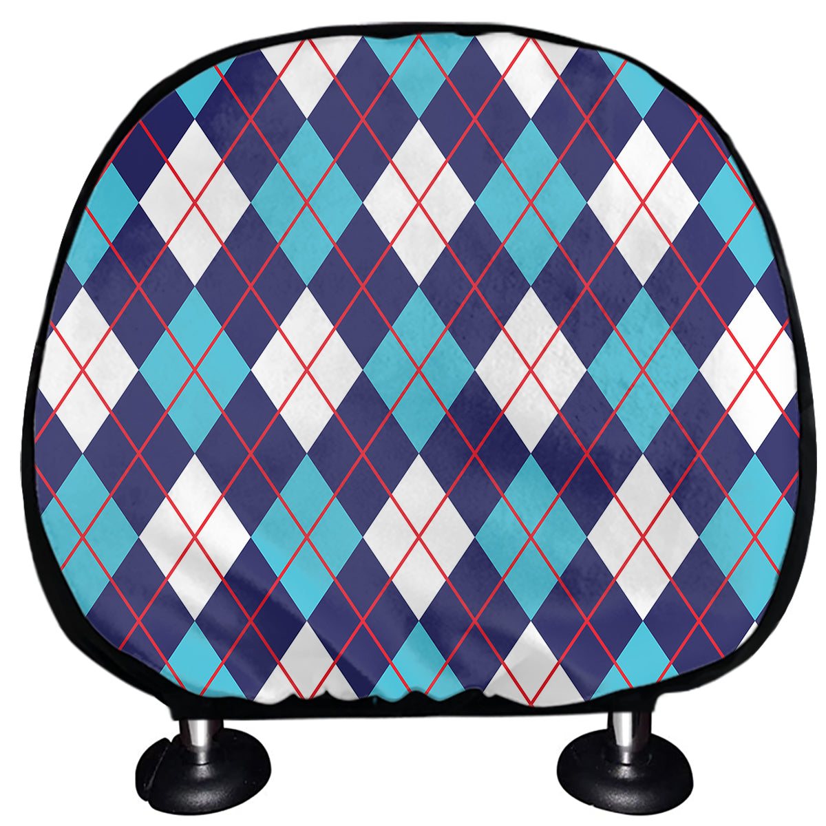 Blue White And Red Argyle Pattern Print Car Headrest Covers