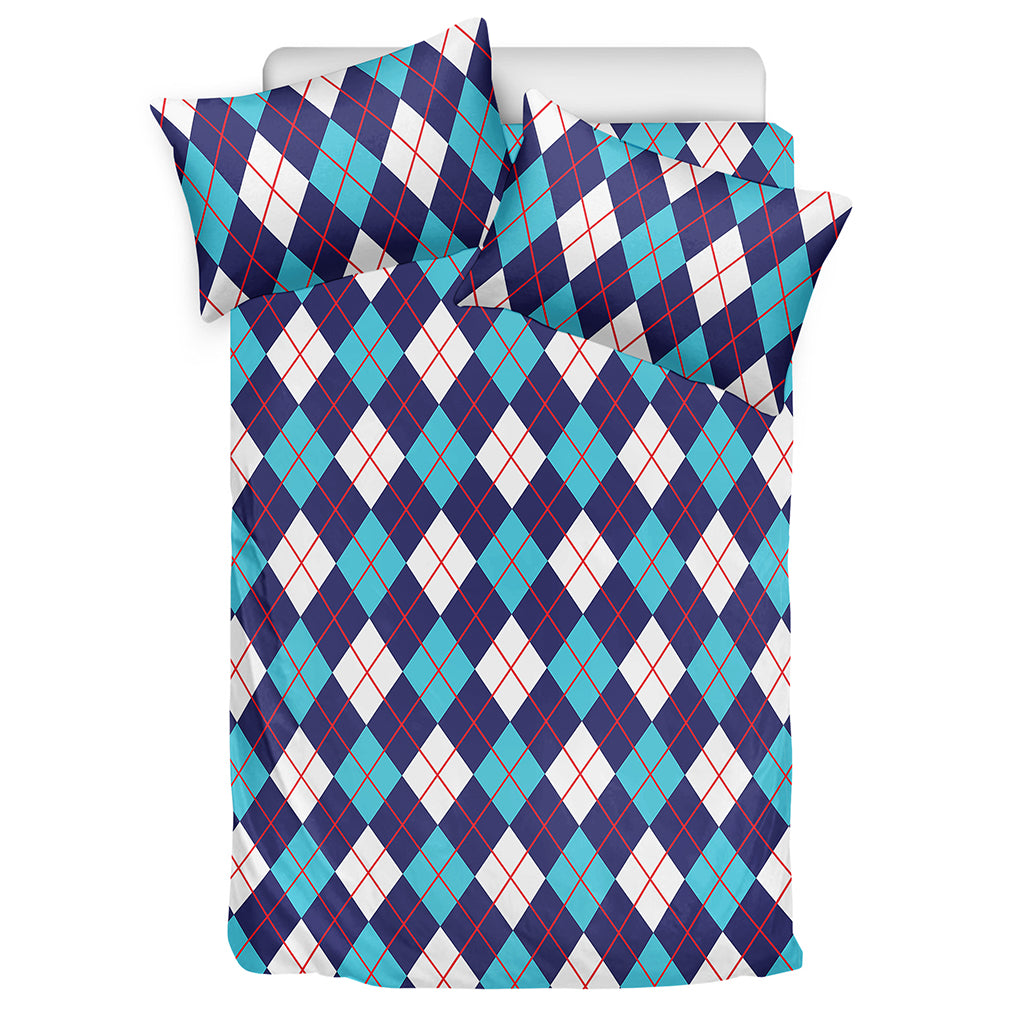 Blue White And Red Argyle Pattern Print Duvet Cover Bedding Set