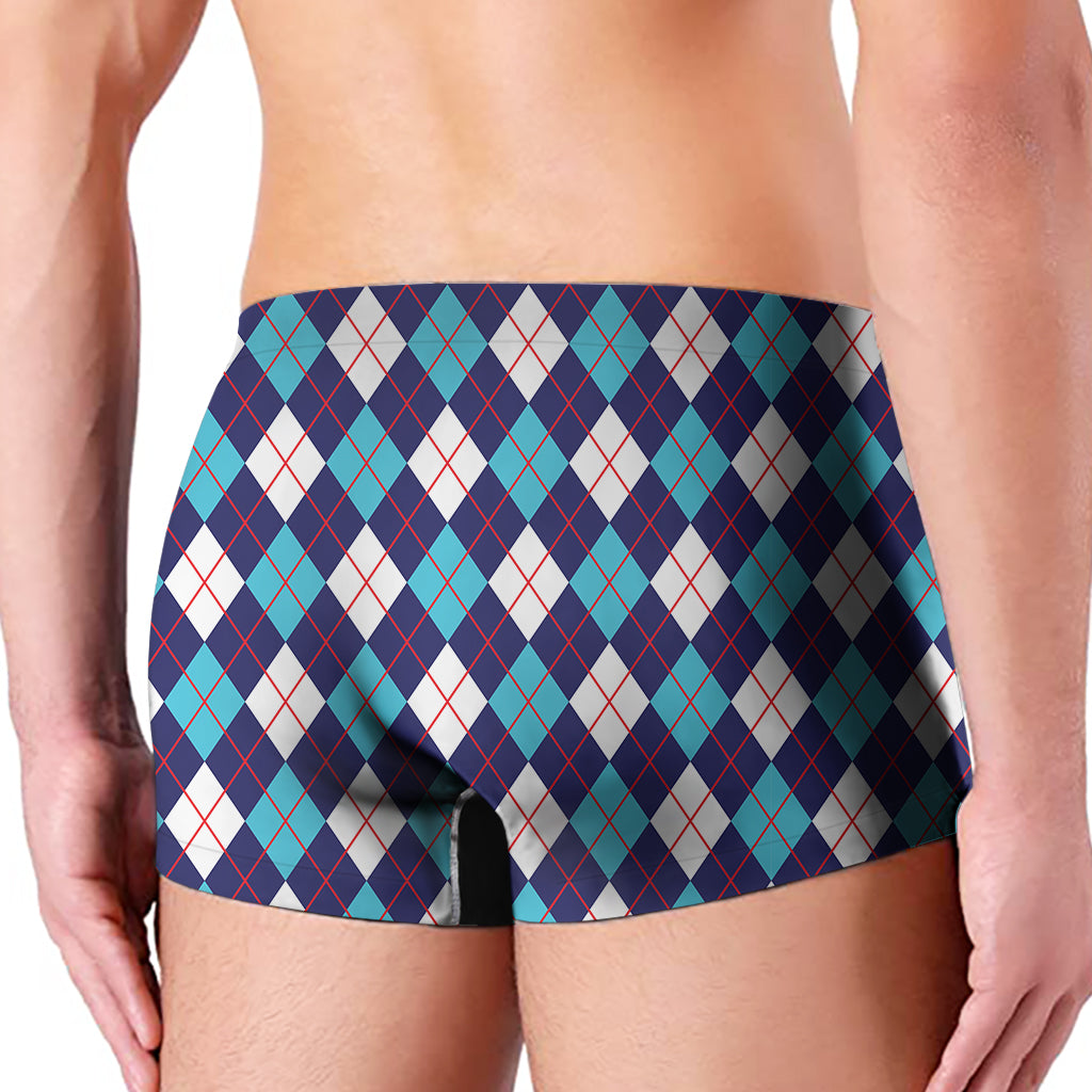 Blue White And Red Argyle Pattern Print Men's Boxer Briefs