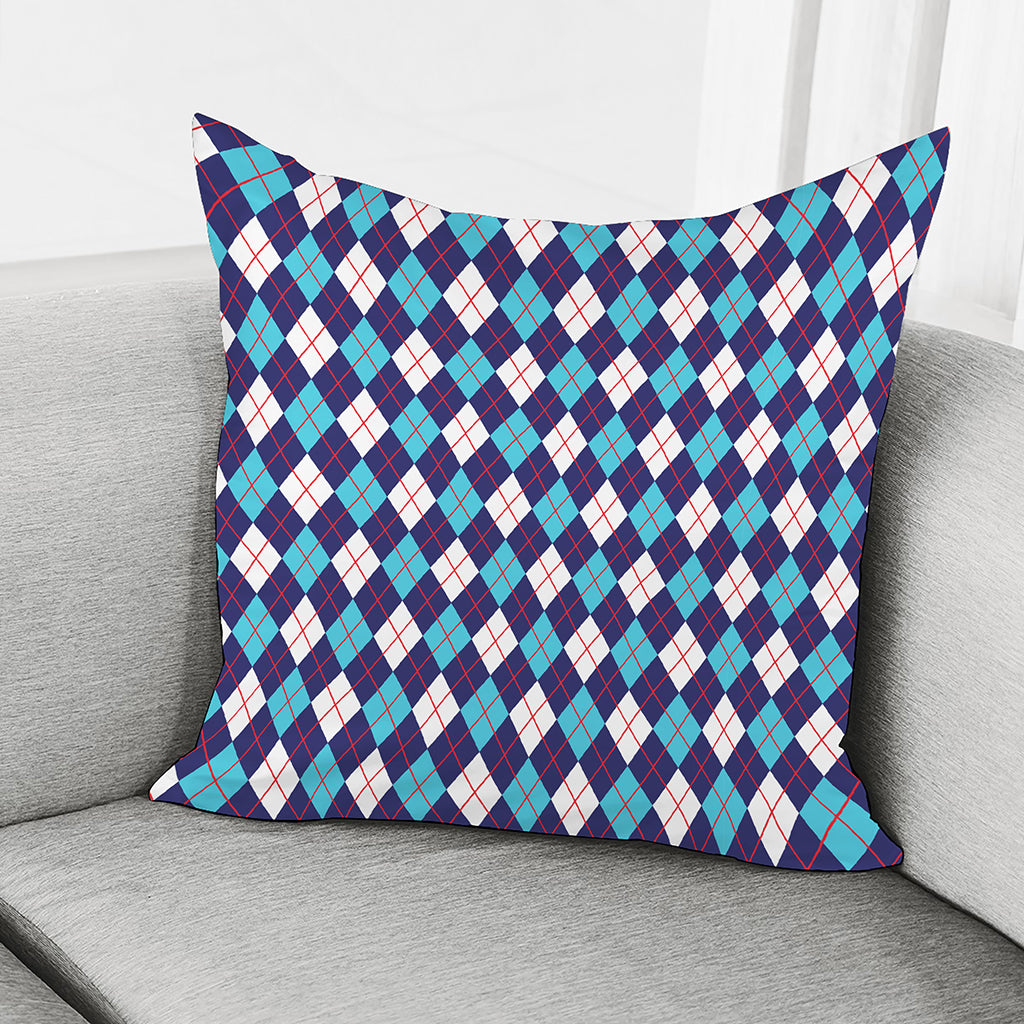 Blue White And Red Argyle Pattern Print Pillow Cover