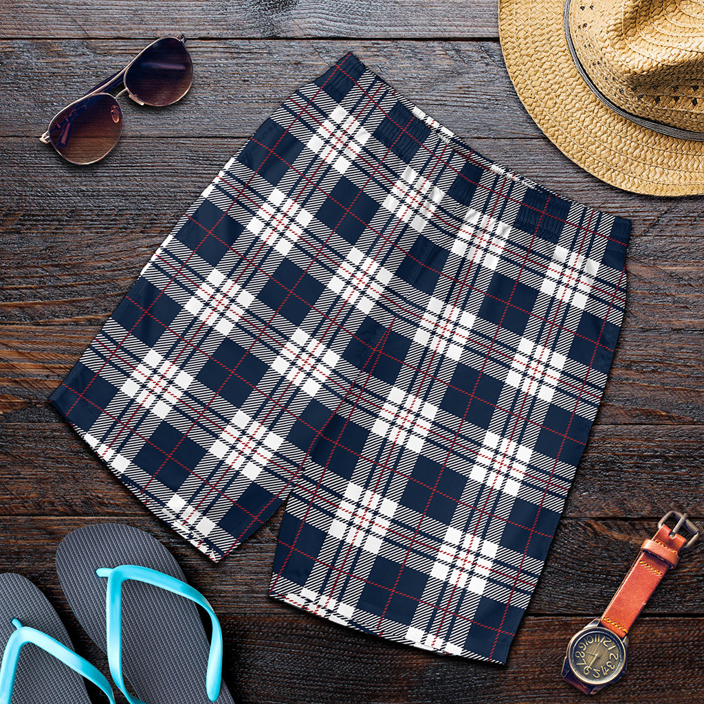 Blue White And Red Tartan Pattern Print Men's Shorts