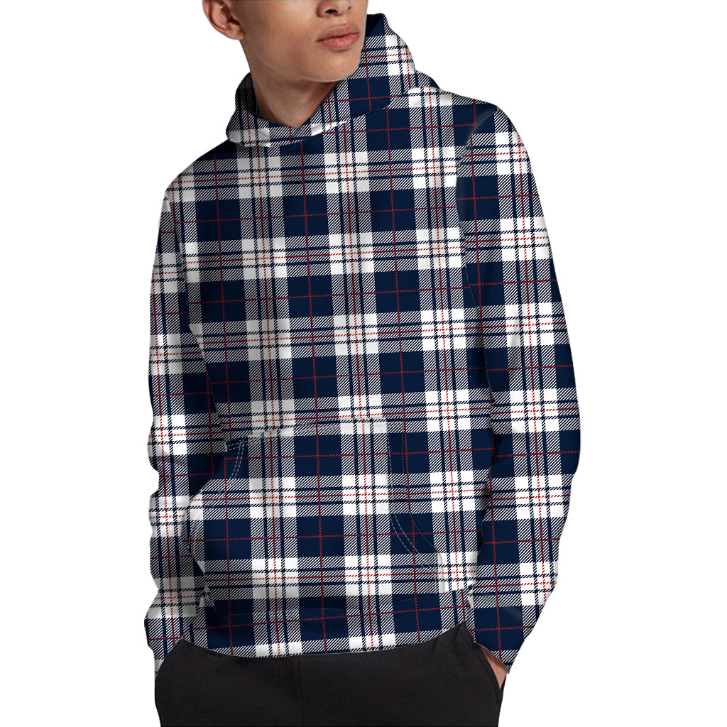 Blue White And Red Tartan Pattern Print Pullover Hoodie