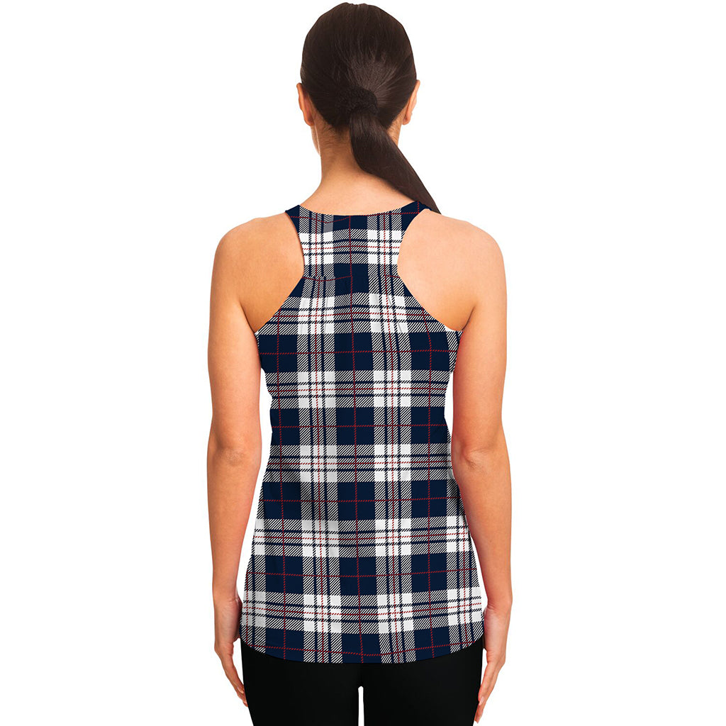 Blue White And Red Tartan Pattern Print Women's Racerback Tank Top