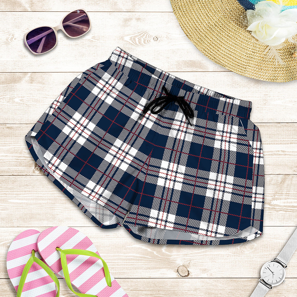Blue White And Red Tartan Pattern Print Women's Shorts