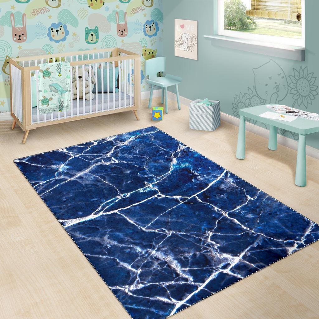 Blue White Marble Print Area Rug GearFrost