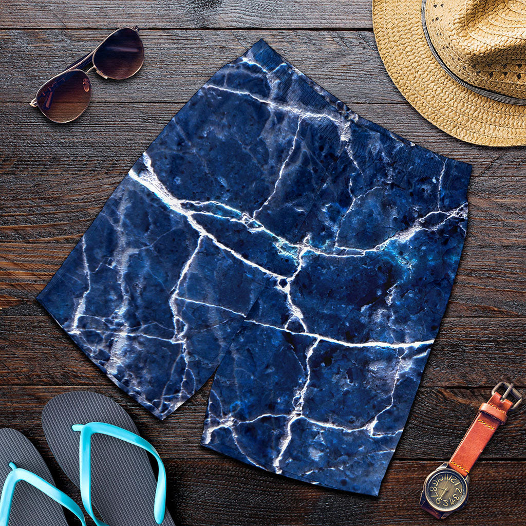 Blue White Marble Print Men's Shorts